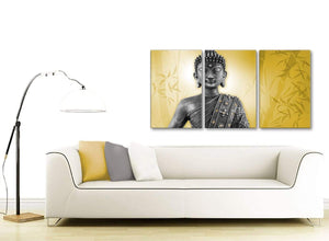 Contemporary Mustard Yellow And Grey Silver Wall Art Print Of Buddha Canvas Multi 3 Panel 3328 For Your Office