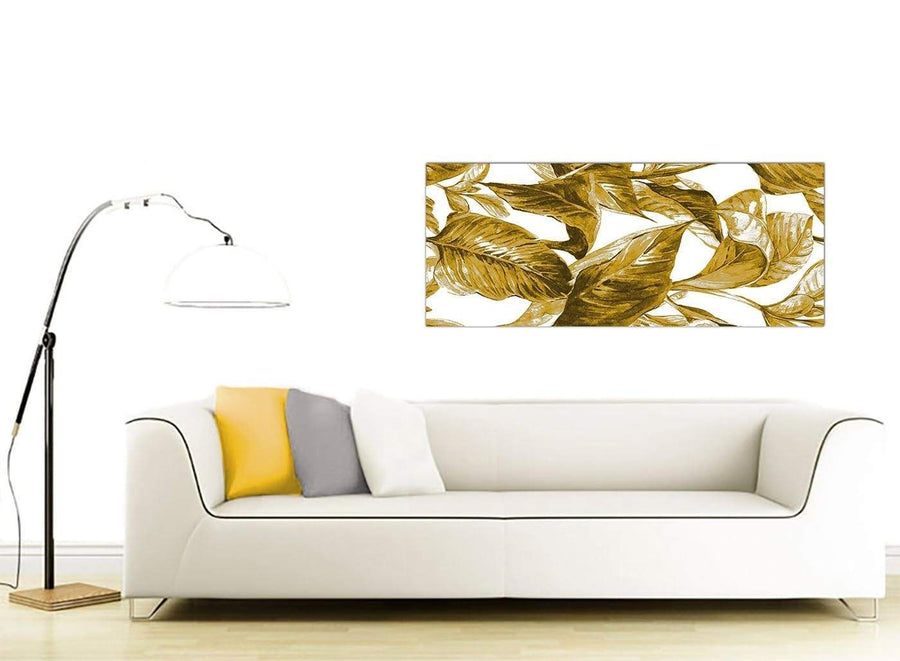 Cheap Mustard Yellow White Tropical Leaves Canvas Modern 120cm Wide 1318 For Your Dining Room