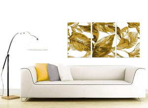Contemporary Mustard Yellow White Tropical Leaves Canvas Split 3 Panel 3318 For Your Living Room