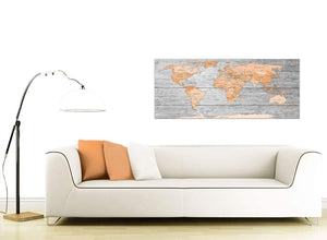 Contemporary Orange Cream Large Orange Grey Map Of World Atlas Canvas Wall Art Print Maps Canvas Modern 120cm Wide 1304 For Your Study