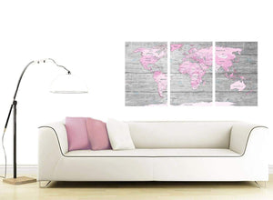 Cheap Pink Grey Large Pink Grey Map Of World Atlas Canvas Wall Art Print ‚Äö√Ñ√¨ Maps Canvas Multi 3 Panel 3302 For Your Girls Bedroom