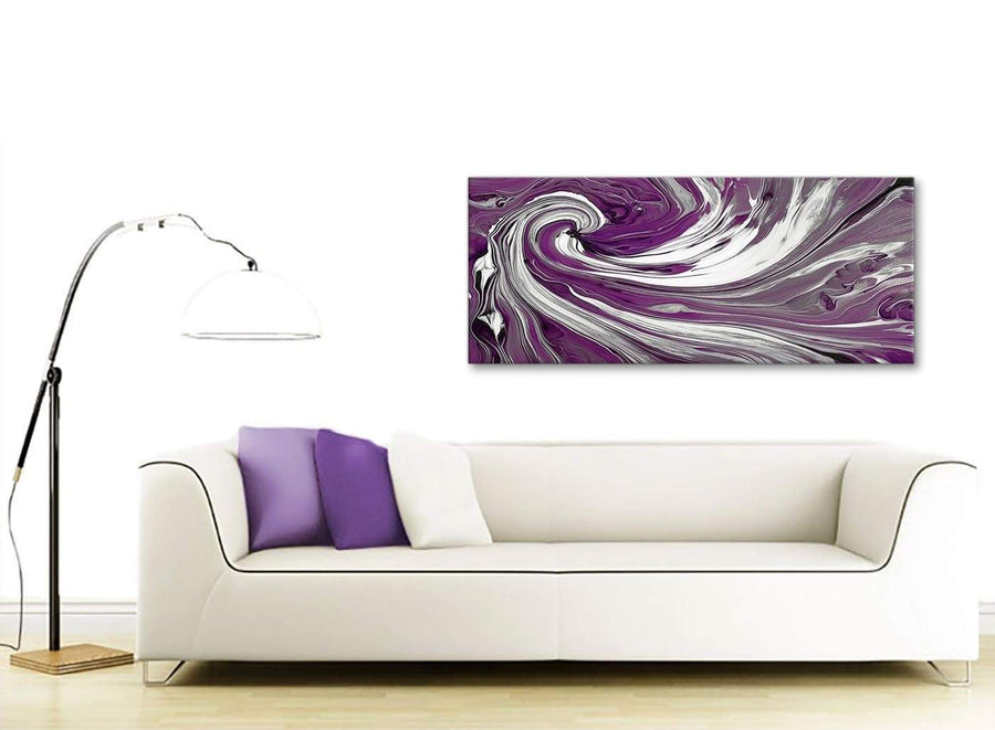 Contemporary Plum Purple White Swirls Modern Abstract Canvas Wall Art Modern 120cm Wide 1353 For Your Bedroom