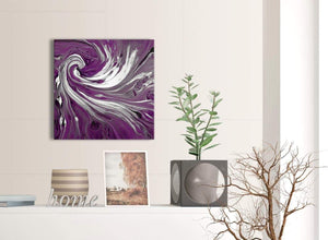 Contemporary Plum Purple White Swirls Modern Abstract Canvas Wall Art Modern 49cm Square 1S353S For Your Living Room