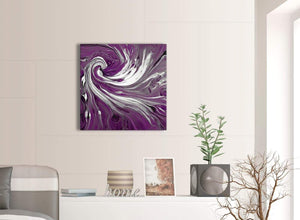 Contemporary Plum Purple White Swirls Modern Abstract Canvas Wall Art Modern 64cm Square 1S353M For Your Dining Room