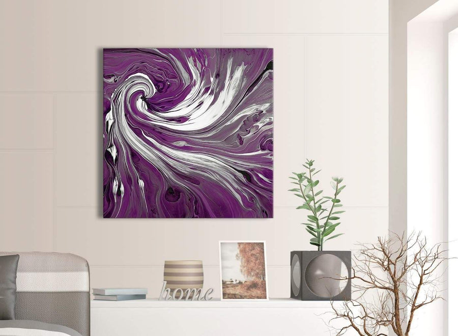 Contemporary Plum Purple White Swirls Modern Abstract Canvas Wall Art Modern 79cm Square 1S353L For Your Living Room