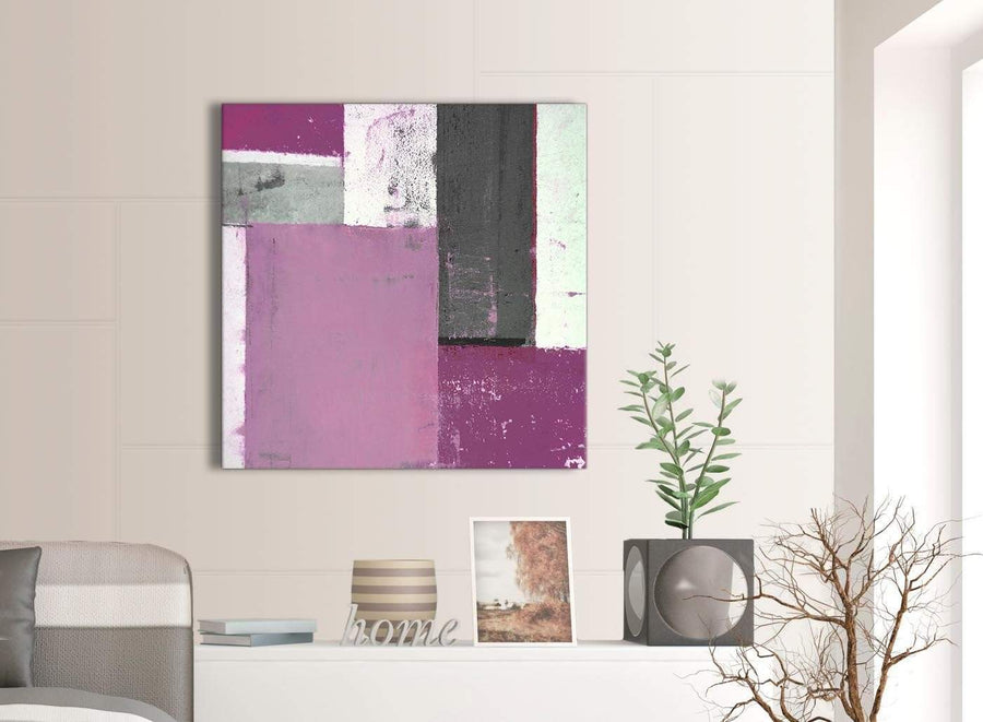 Contemporary Purple Grey Abstract Painting Canvas Wall Art Picture Modern 79cm Square 1S355L For Your Living Room