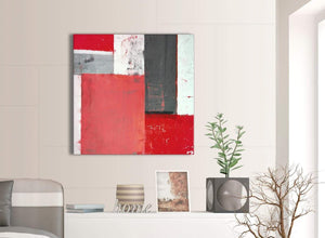 Contemporary Red Grey Abstract Painting Canvas Wall Art Modern 79cm Square 1S343L For Your Bedroom
