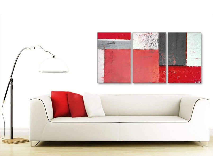 Contemporary Red Grey Abstract Painting Canvas Wall Art Multi 3 Panel 125cm Wide 3343 For Your Dining Room