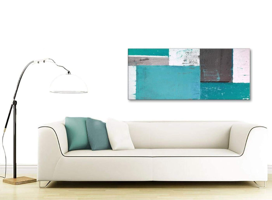 Contemporary Teal Grey Abstract Painting Canvas Wall Art Modern 120cm Wide 1344 For Your Living Room