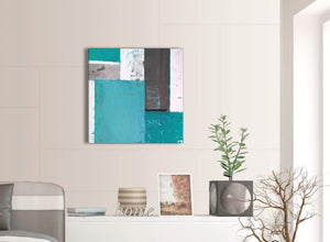 Contemporary Teal Grey Abstract Painting Canvas Wall Art Modern 64cm Square 1S344M For Your Living Room