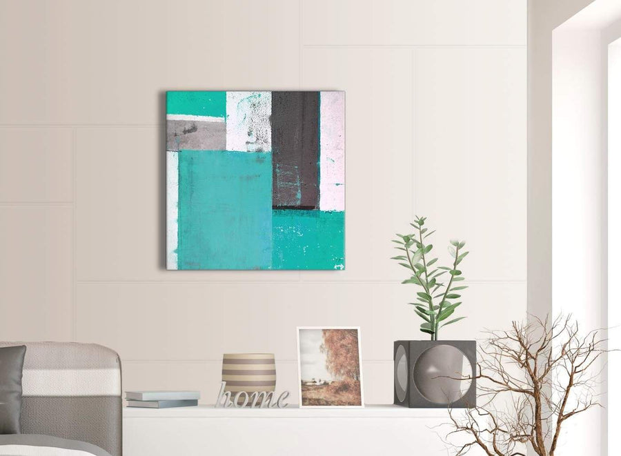 Contemporary Turquoise Grey Abstract Painting Canvas Wall Art Modern 64cm Square 1S345M For Your Bedroom