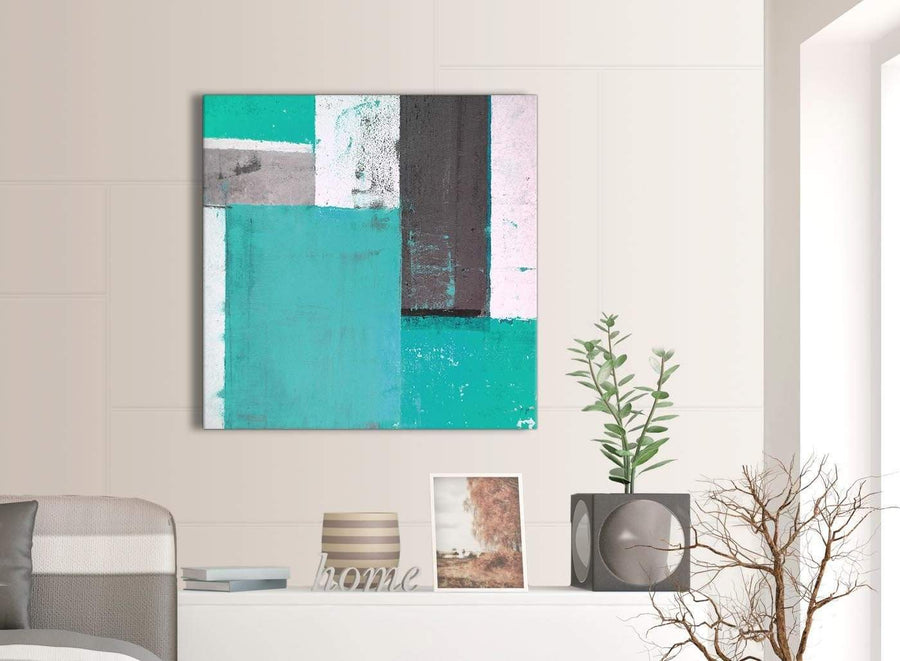 Contemporary Turquoise Grey Abstract Painting Canvas Wall Art Modern 79cm Square 1S345L For Your Bedroom