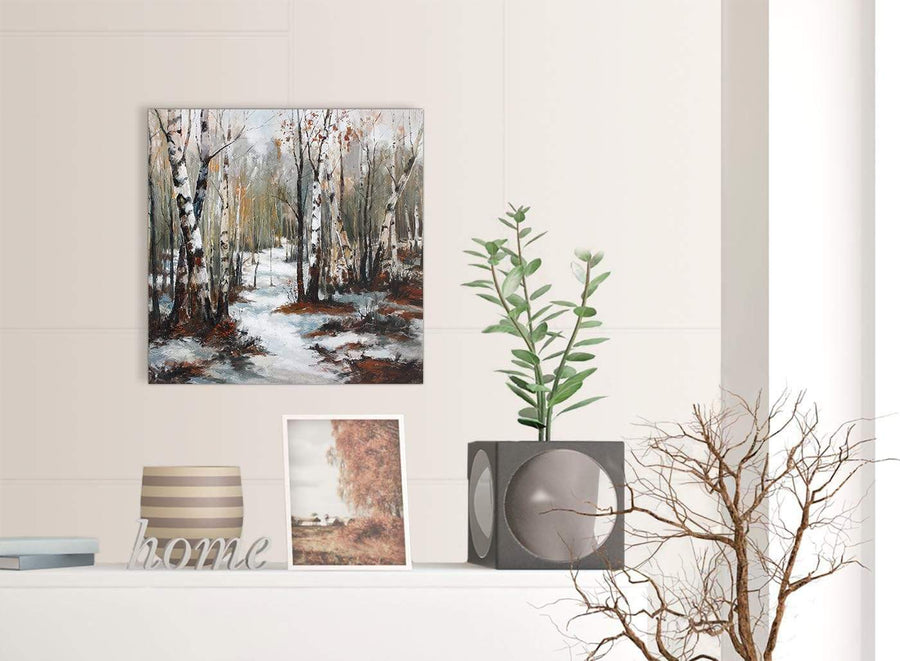 contemporary woodland winter trees forest scene landscape canvas modern 49cm square 1s295s for your living room