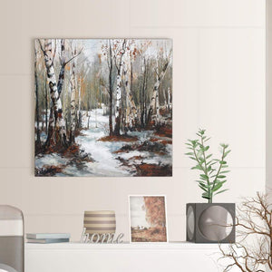 contemporary woodland winter trees forest scene landscape canvas modern 79cm square 1s295l for your living room