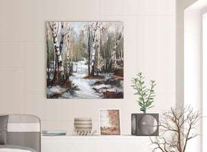 contemporary woodland winter trees forest scene landscape canvas modern 79cm square 1s295l for your living room