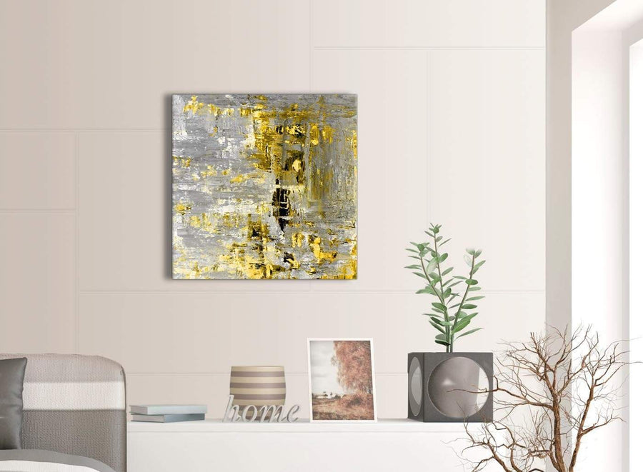 Contemporary Yellow Abstract Painting Wall Art Print Canvas Modern 64cm Square 1S357M For Your Dining Room