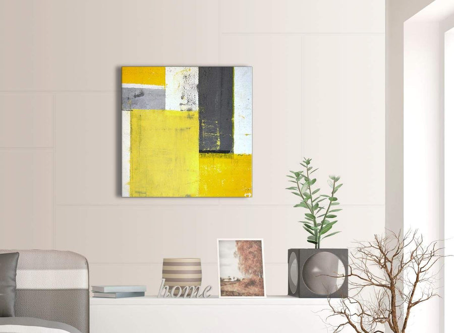 Contemporary Yellow Grey Abstract Painting Canvas Modern 64cm Square 1S346M For Your Bedroom