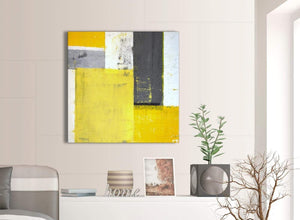 Contemporary Yellow Grey Abstract Painting Canvas Modern 79cm Square 1S346L For Your Hallway