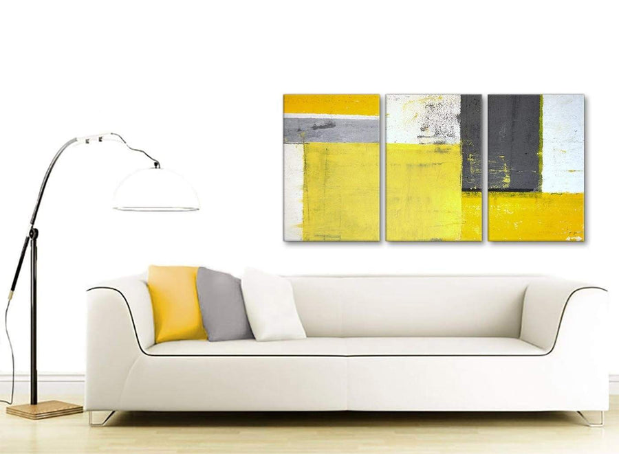 Contemporary Yellow Grey Abstract Painting Canvas Multi 3 Part 125cm Wide 3346 For Your Hallway