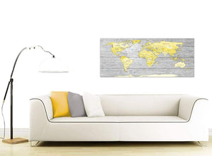 Contemporary Yellow Grey Large Yellow Grey Map Of World Atlas Canvas Wall Art Print Maps Canvas Modern 120cm Wide 1305 For Your Living Room