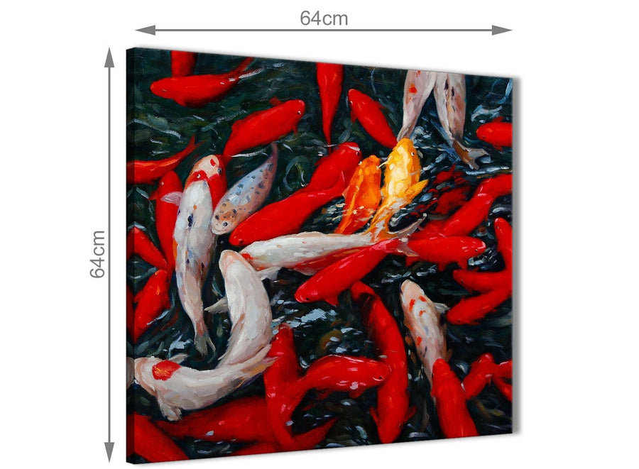 Contemporary Canvas Art Print Koi Carp Fish Painting - 1s439m Red Orange - 64cm Square Picture