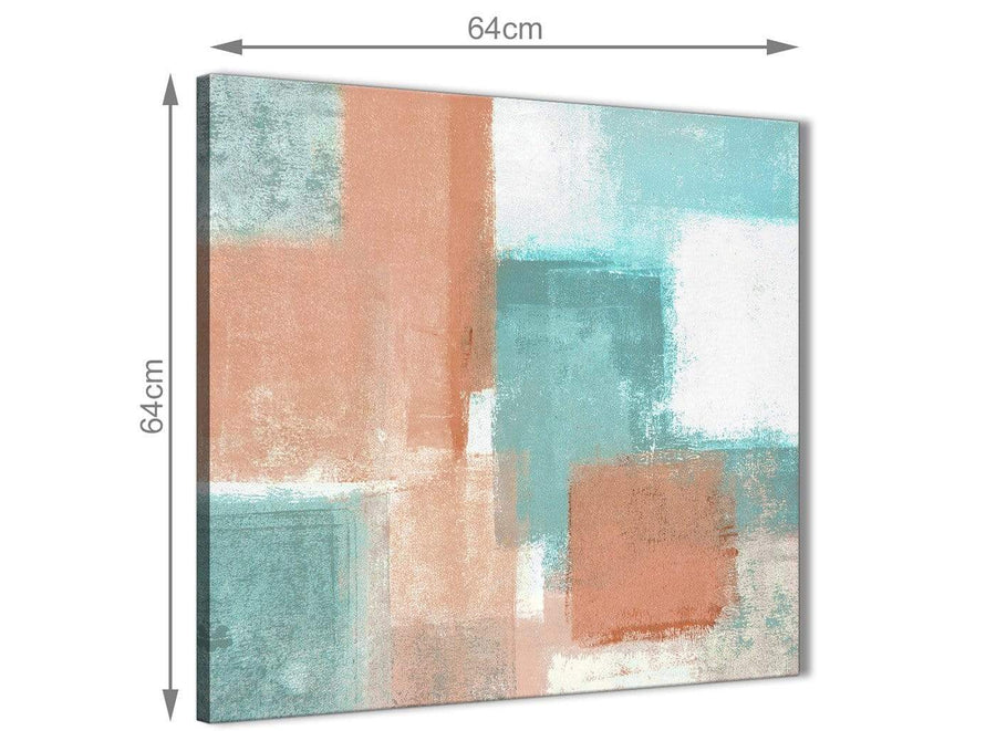 Contemporary Coral Turquoise Living Room Canvas Wall Art Decor - Abstract 1s366m - 64cm Square Print
