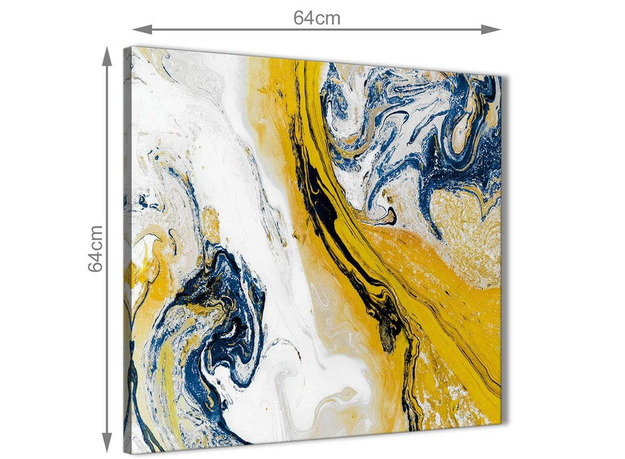 Contemporary Mustard Yellow and Blue Swirl Kitchen Canvas Pictures Decorations - Abstract 1s469m - 64cm Square Print