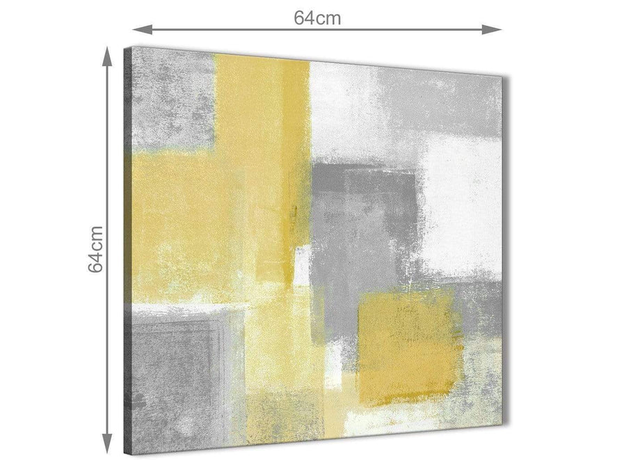 Contemporary Mustard Yellow Grey Hallway Canvas Wall Art Decorations - Abstract 1s367m - 64cm Square Print