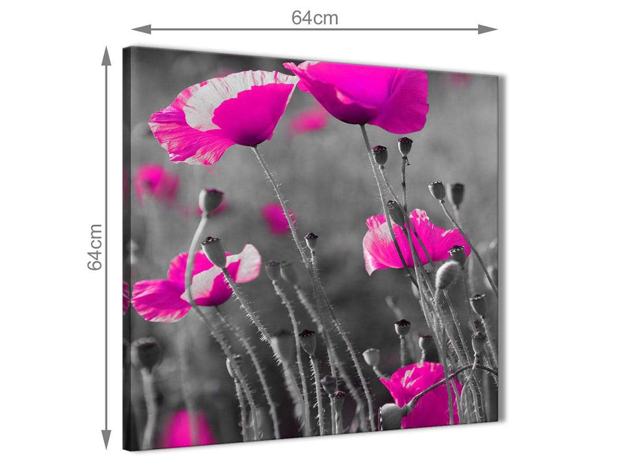 Contemporary Pink Poppy Black Grey Flower Poppies Floral Living Room Canvas Pictures Decor - Abstract 1s137m - 64cm Square Print