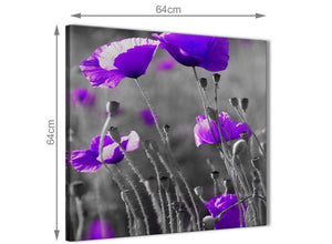 Contemporary Purple Poppy Grey Black White Flower Floral Living Room Canvas Pictures Decorations - Abstract 1s136m - 64cm Square Print