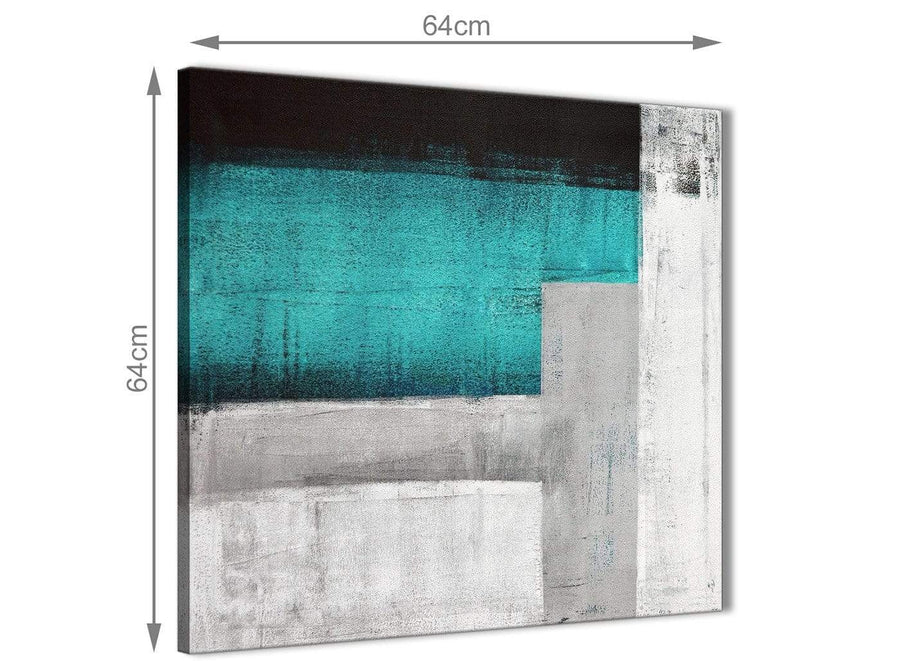 Contemporary Teal Turquoise Grey Painting Living Room Canvas Wall Art Decor - Abstract 1s429m - 64cm Square Print