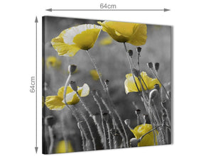 Contemporary Yellow Grey Poppy Flower - Poppies Floral Canvas Hallway Canvas Pictures Decorations - Abstract 1s258m - 64cm Square Print
