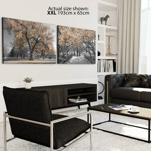 Cream Grey Black Canvas Wall Art - Trees Leaves Blossom - Set of 2 Pictures