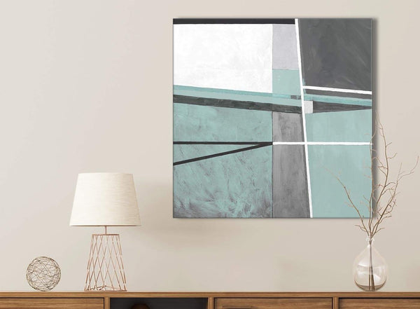 Duck Egg Blue Grey Painting Bathroom Canvas Wall Art Accessories - Abstract 1s396s - 49cm Square Print