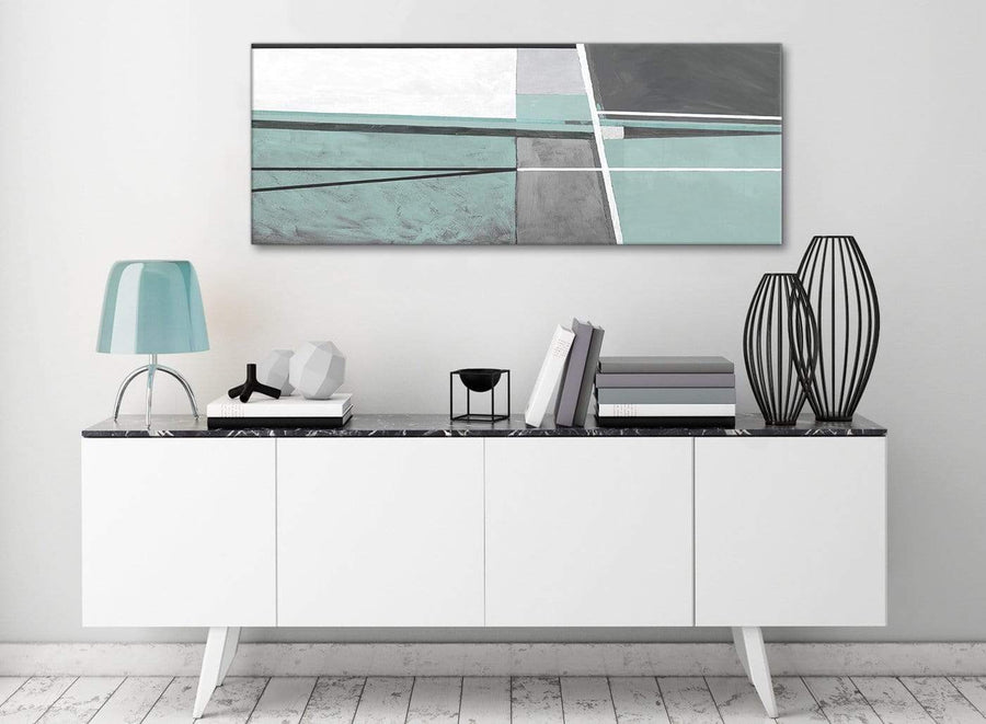 Duck Egg Blue Grey Painting Bedroom Canvas Pictures Accessories - Abstract 1396 - 120cm Print