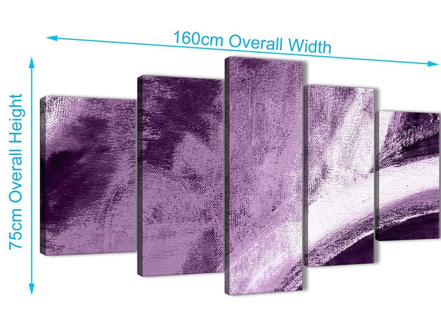Extra Large 5 Piece Aubergine Plum and White - Abstract Living Room Canvas Wall Art Decorations - 5449 - 160cm XL Set Artwork