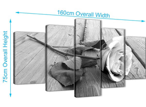 Extra Large 5 Piece Black White Rose Floral Dining Room Canvas Wall Art Decorations - 5372 - 160cm XL Set Artwork