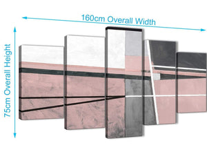 Extra Large 5 Piece Blush Pink Grey Painting Abstract Dining Room Canvas Pictures Decorations - 5393 - 160cm XL Set Artwork