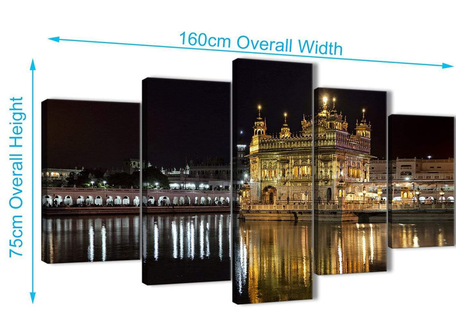 Extra Large 5 Piece Canvas Wall Art Pictures - Sikh Golden Temple Amritsar Night - Canvas - 5195 - 160cm XL Set Artwork