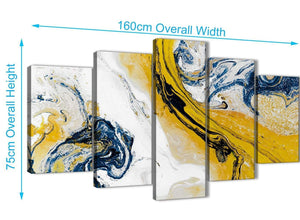 Extra Large 5 Piece Mustard Yellow and Blue Swirl Abstract Bedroom Canvas Wall Art Decor - 5469 - 160cm XL Set Artwork