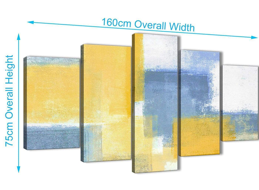 Extra Large 5 Panel Mustard Yellow Blue Abstract Dining Room Canvas Pictures Decor - 5371 - 160cm XL Set Artwork