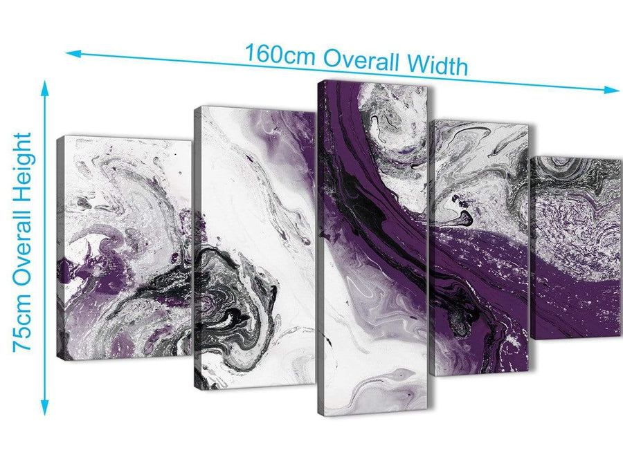Extra Large 5 Panel Purple and Grey Swirl Abstract Office Canvas Wall Art Decor - 5466 - 160cm XL Set Artwork