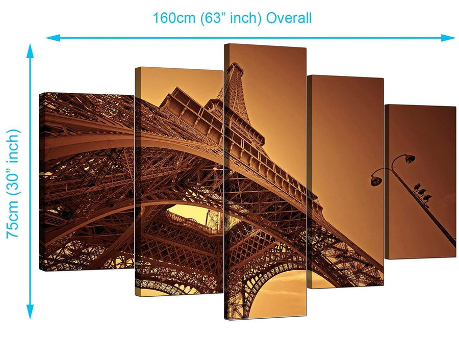 Set Of Five Living-Room Brown Canvas Pictures