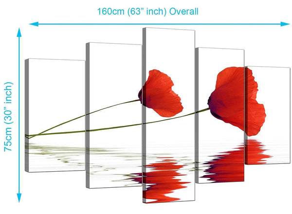 Five Part Set of Living-Room Red Canvas Wall Art