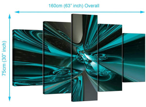 Five Part Set of Extra-Large Teal Canvas Art