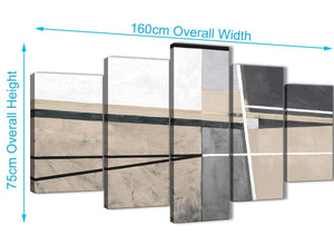 Extra Large 5 Piece Beige Cream Grey Painting Abstract Office Canvas Pictures Decorations - 5394 - 160cm XL Set Artwork