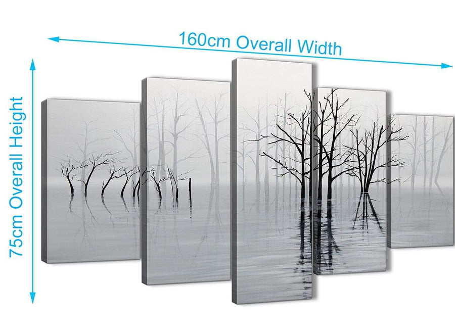 Extra Large 5 Piece Black White Grey Tree Landscape Painting Dining Room Canvas Pictures Decorations - 5416 - 160cm XL Set Artwork