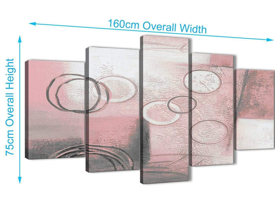 Extra Large 5 Piece Blush Pink Grey Painting Abstract Office Canvas Wall Art Decor - 5433 - 160cm XL Set Artwork