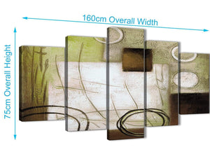 Extra Large 5 Panel Brown Green Painting Abstract Bedroom Canvas Wall Art Decor - 5421 - 160cm XL Set Artwork