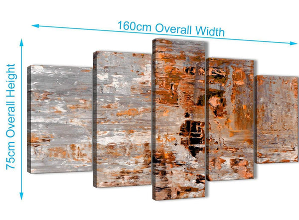 Extra Large 5 Piece Burnt Orange Grey Painting Abstract Living Room Canvas Pictures Decor - 5415 - 160cm XL Set Artwork